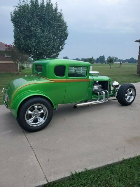 1928 Ford Five Window Coupe Gray with Green Flames