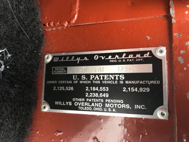 willys overland serial numbers