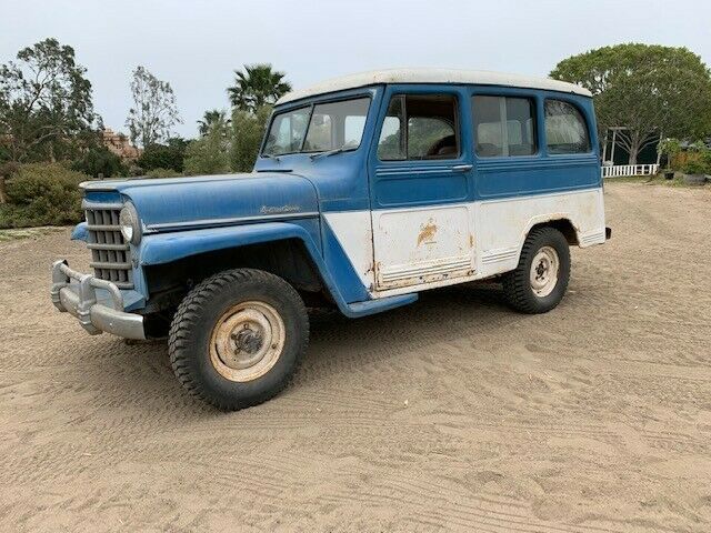 1953 Willys Station Wagon Blue and White