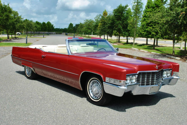1969 Cadillac DeVille Convertible 472 V8 San Mateo Red w/ White Leather!