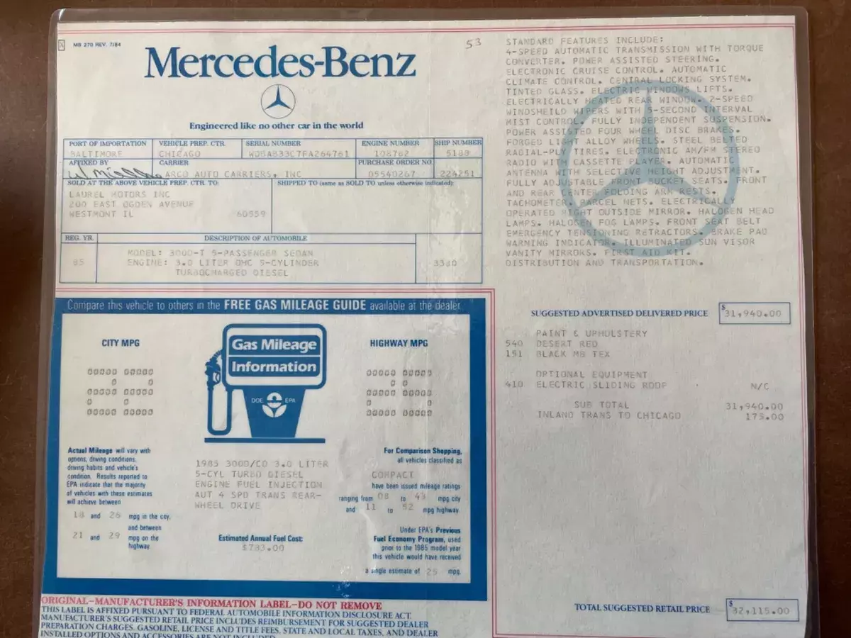 1985 Mercedes-Benz 300-Series DT
