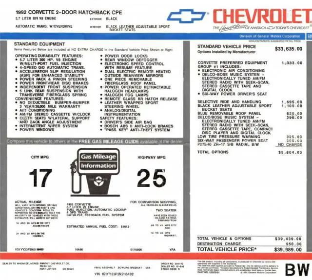 1992 Chevrolet Corvette Greenwood